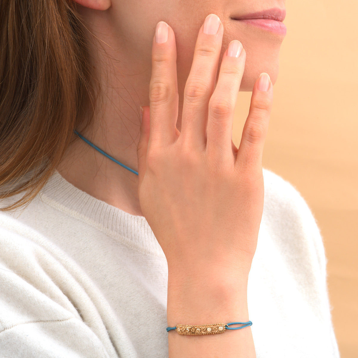 Bracelet cordon ajustable cristaux Prestige - bleu Dore bleu