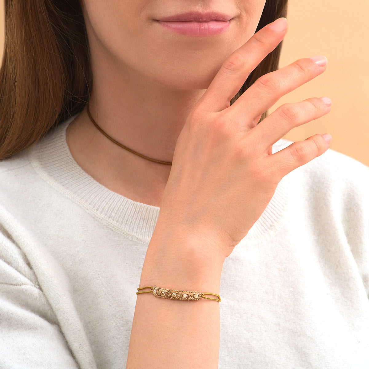 Bracelet cordon ajustable élégant cristaux Prestige - doré Dore jaune