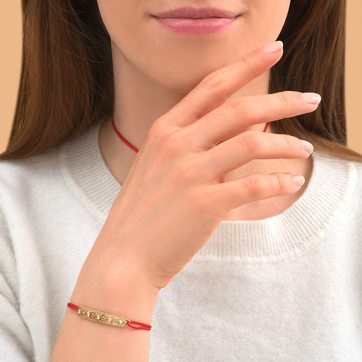 Bracelet cordon ajustable moderne cristaux Prestige - rouge Dore rouge