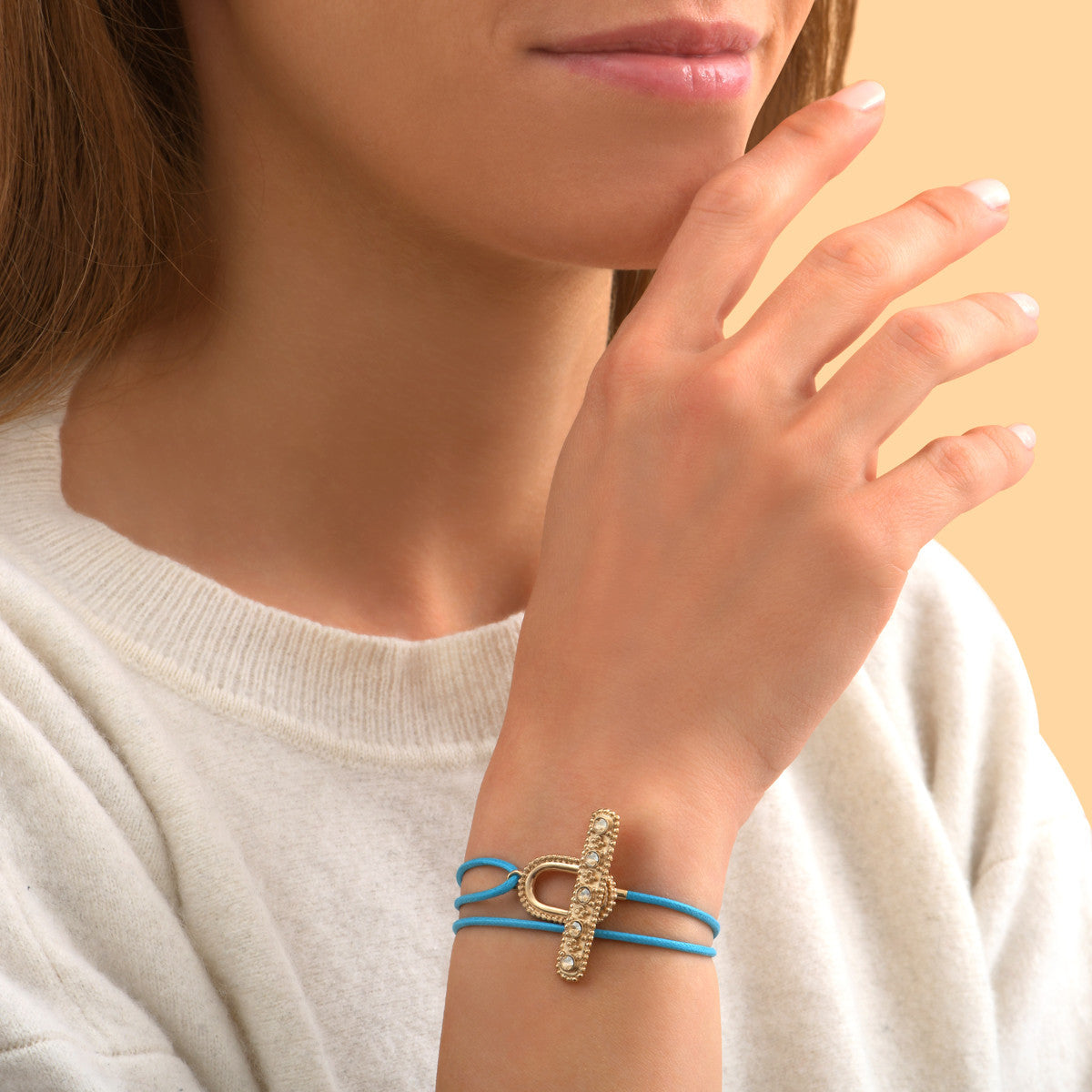 Bracelet cordon double tour cristaux Prestige - bleu Dore bleu