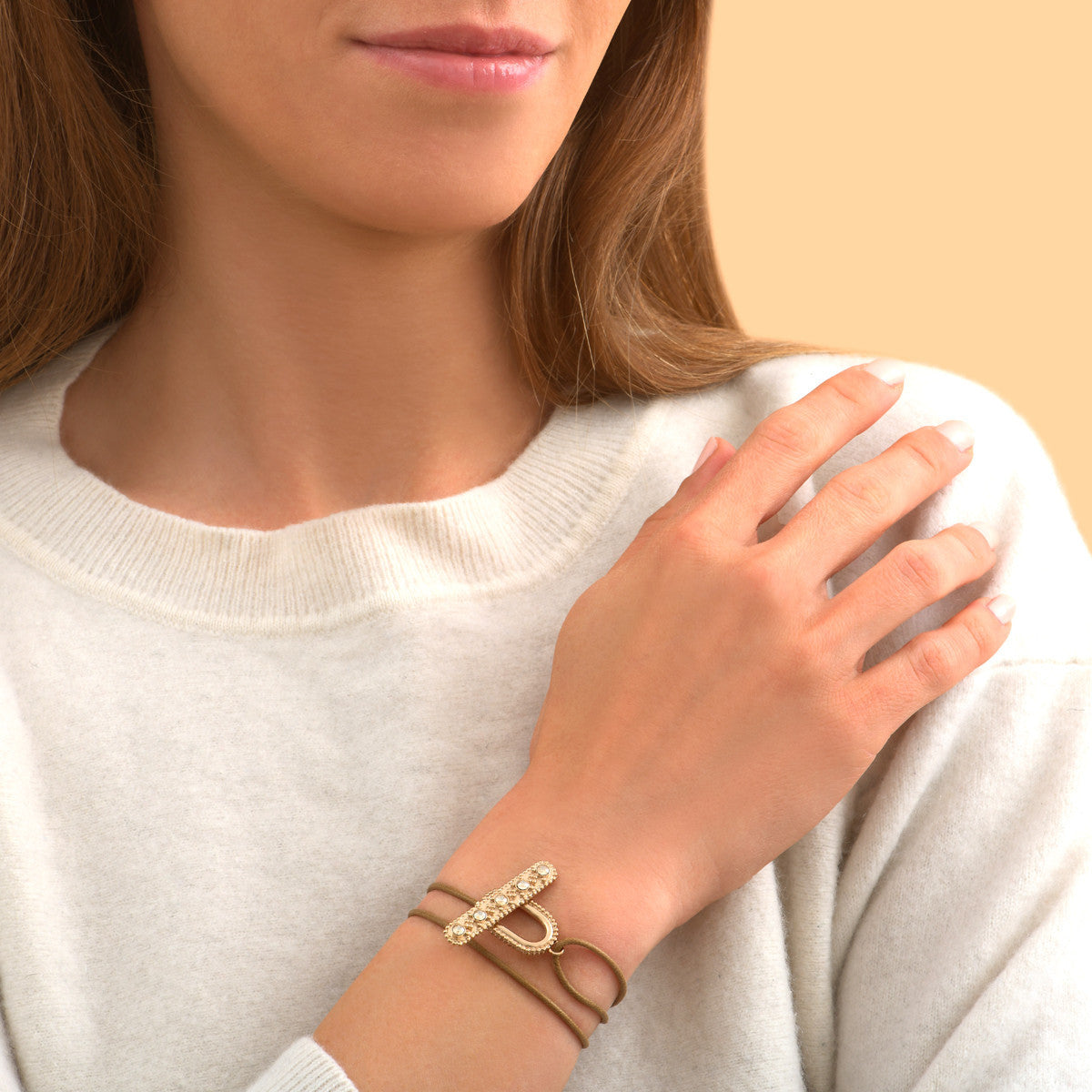 Bracelet cordon double tour cristaux Prestige - marron Dore marron
