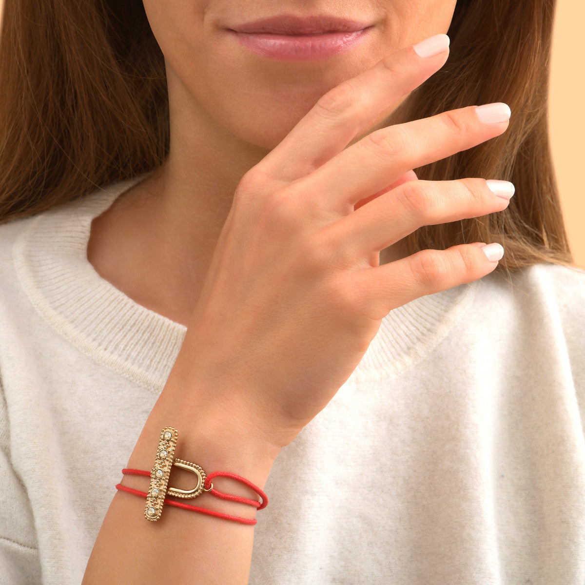 Bracelet cordon double tour cristaux Prestige - rouge Dore rouge