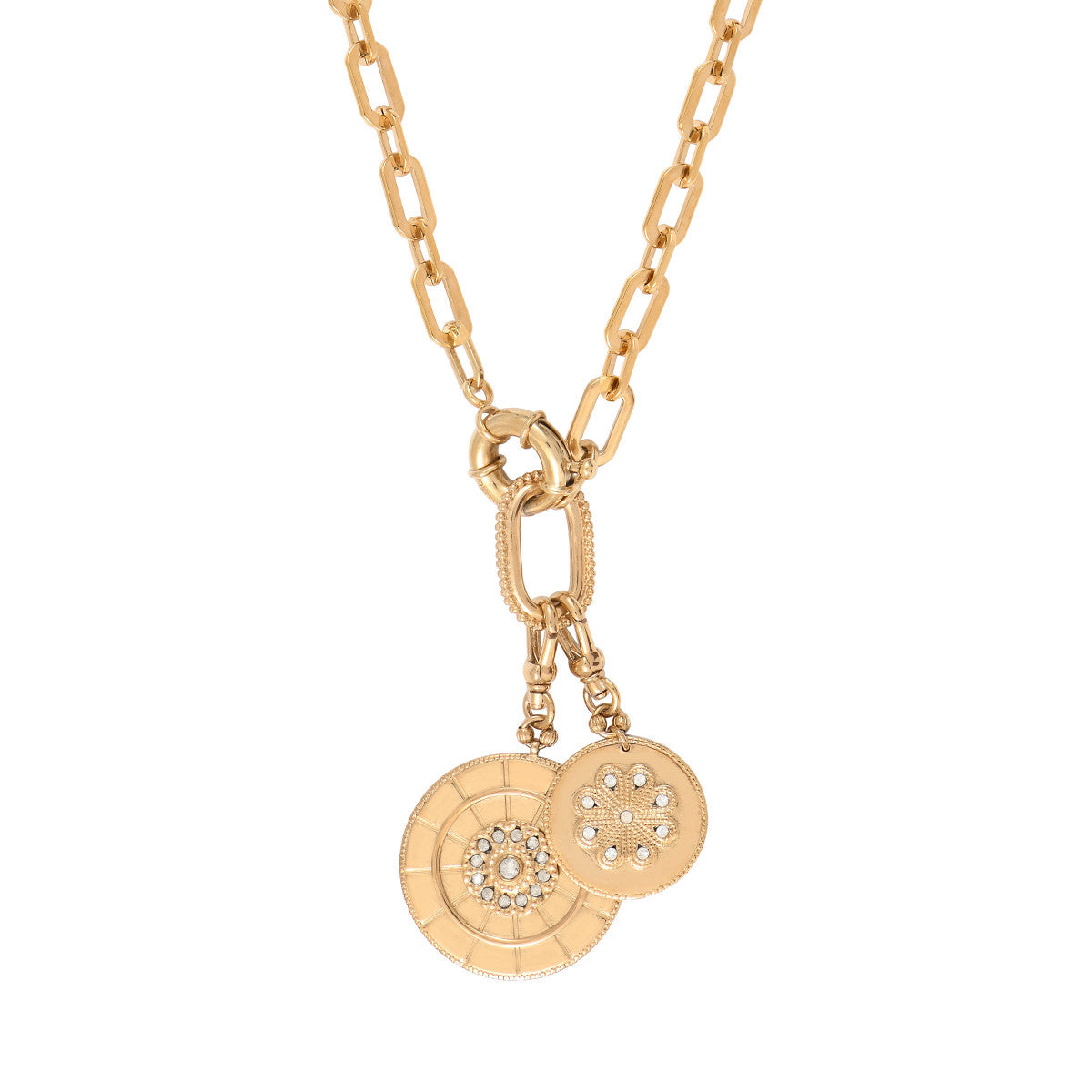 Collier chaîne baroque médailles cristaux Prestige - doré Dore