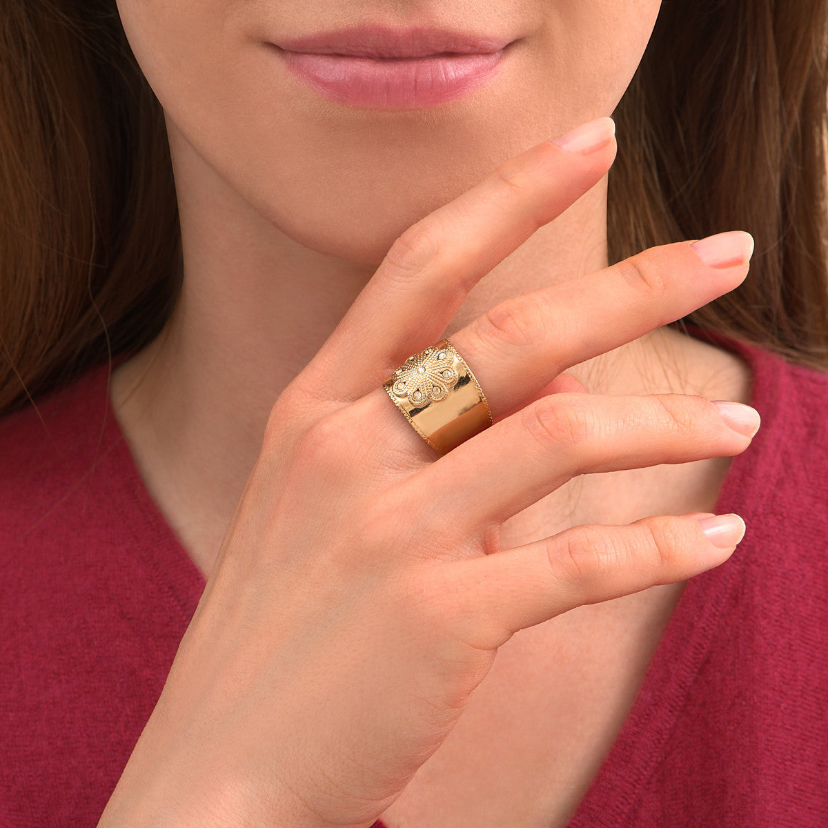 Bague large ajustable tendance cristaux Prestige - doré Dore