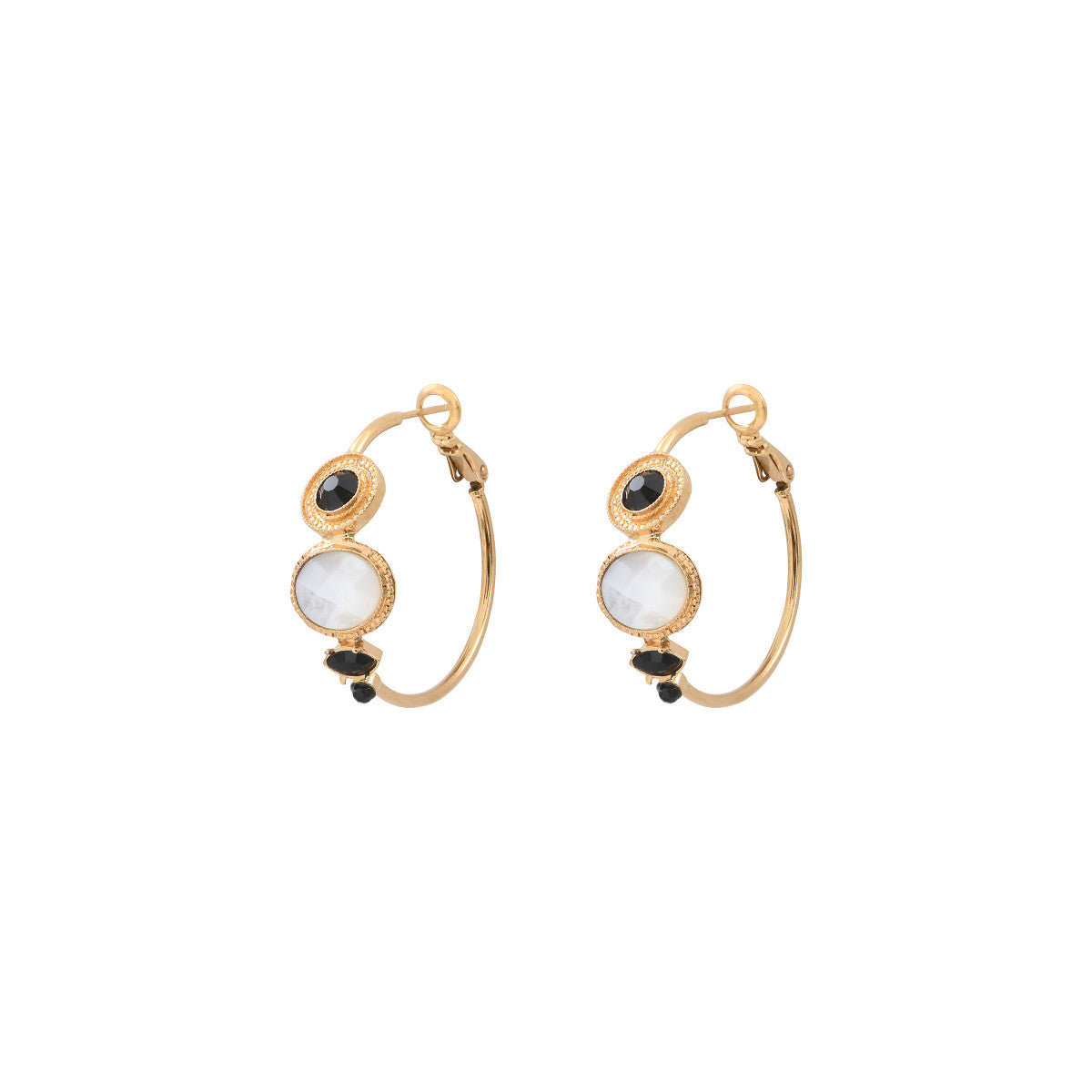 Boucles d'oreilles créoles nacre onyx - blanc Blanc