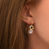 Boucles d'oreilles créoles nacre onyx - blanc Blanc