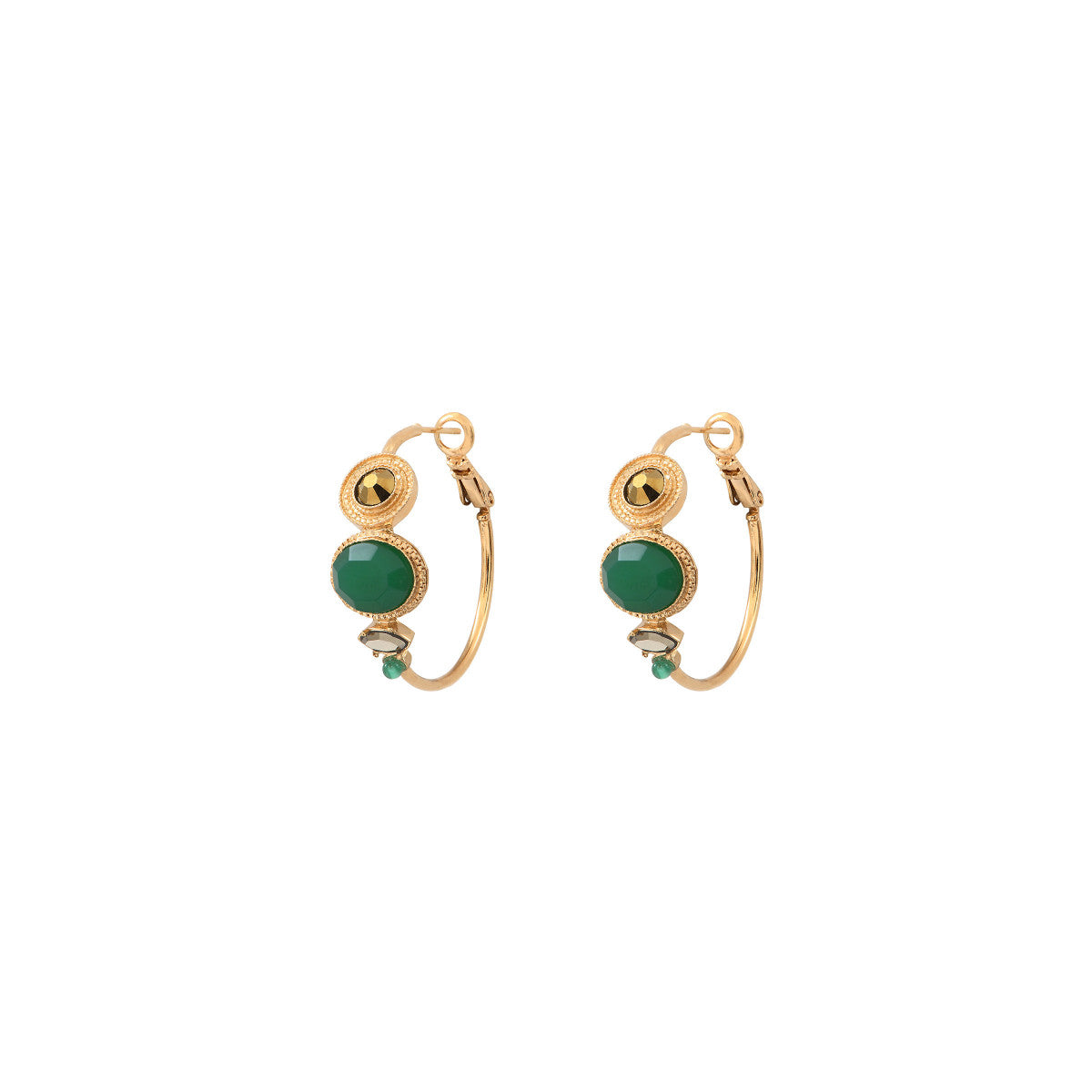 Boucles d'oreilles créoles cristaux hématite dorée - vert Vert