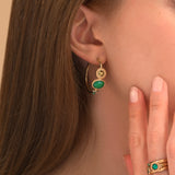 Boucles d'oreilles créoles cristaux hématite dorée - vert Vert
