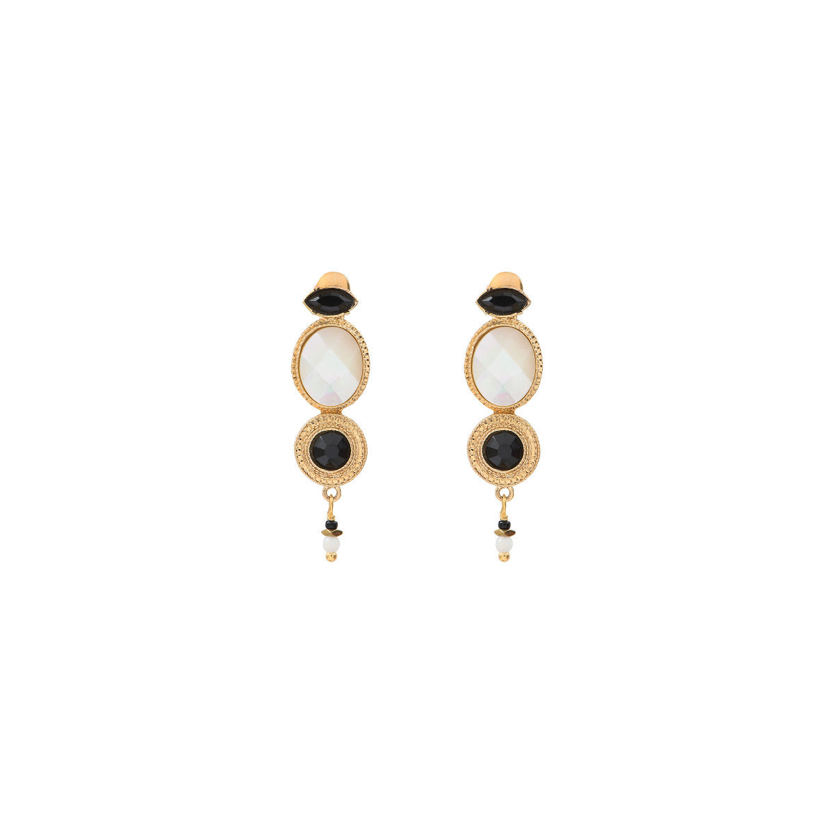 Boucles d'oreilles clips raffinées nacre blanche cristaux - blanc Blanc