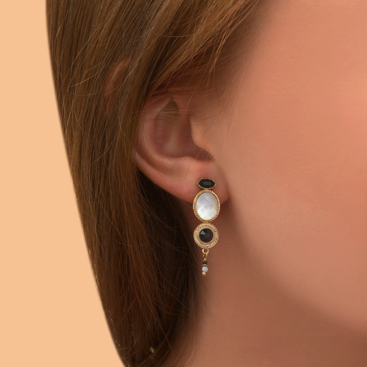 Boucles d'oreilles clips raffinées nacre blanche cristaux - blanc Blanc