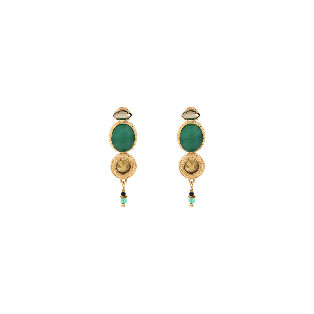 Boucles d'oreilles clips féminines agate cristaux - vert Vert