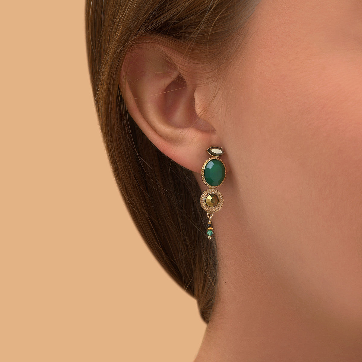 Boucles d'oreilles clips féminines agate cristaux - vert Vert