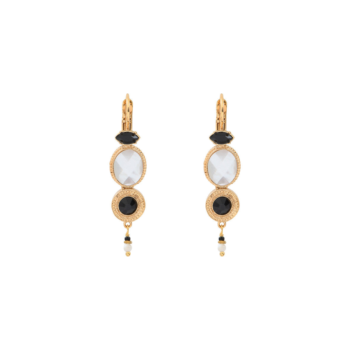 Boucles d'oreilles dormeuses nacre blanche cristaux - blanc Blanc