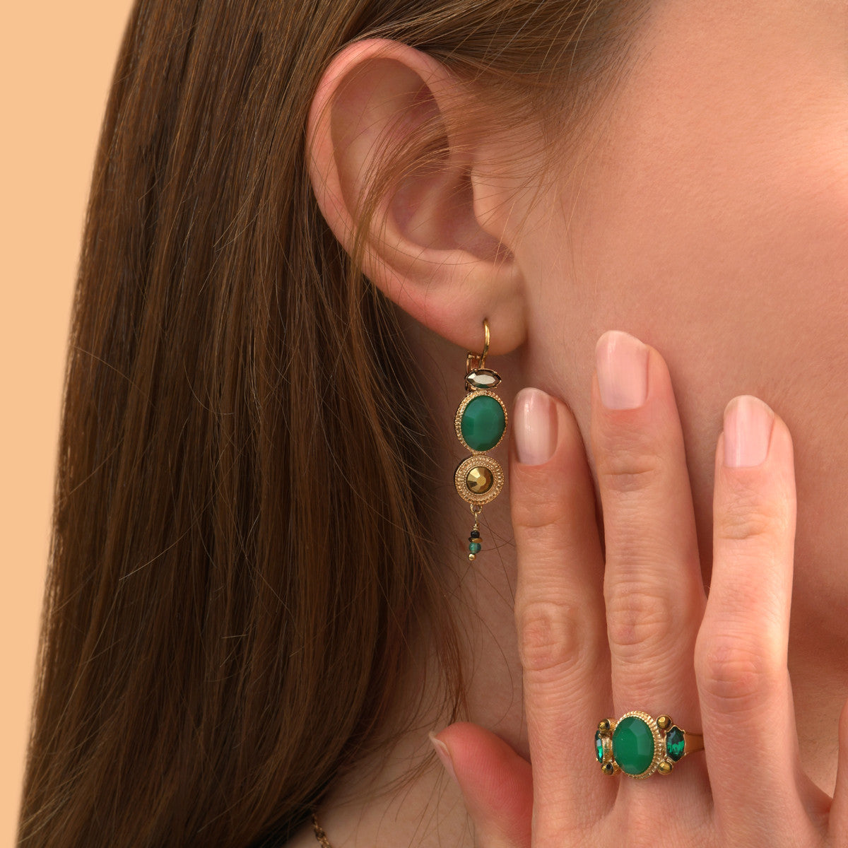 Boucles d'oreilles dormeuses agate cristaux - vert Vert