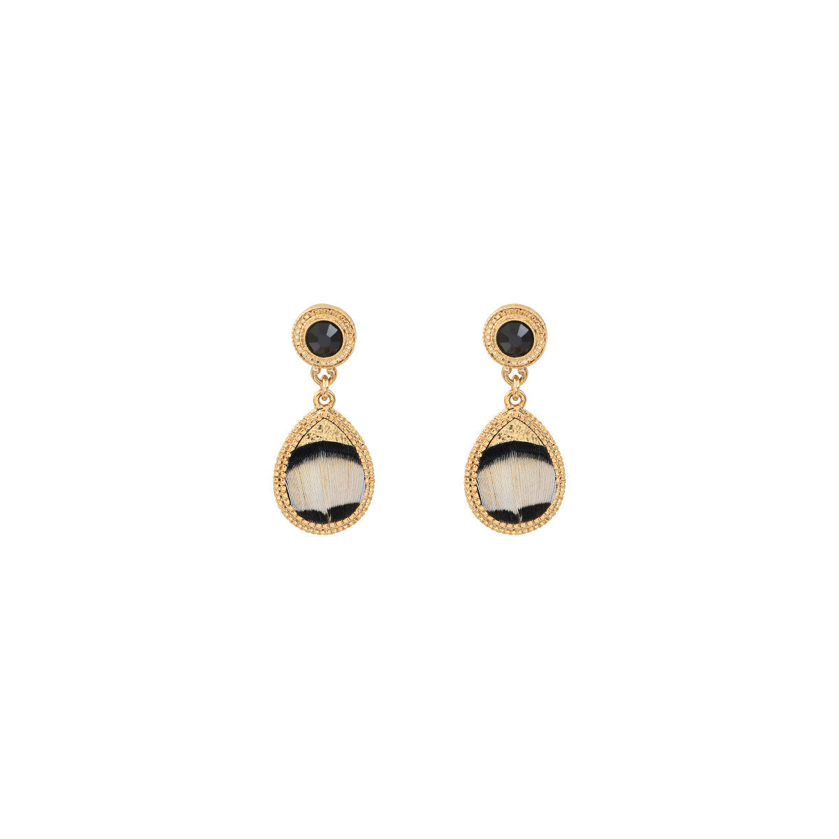 Boucles d'oreilles percées sophistiquées plume et cuir - blanc Blanc