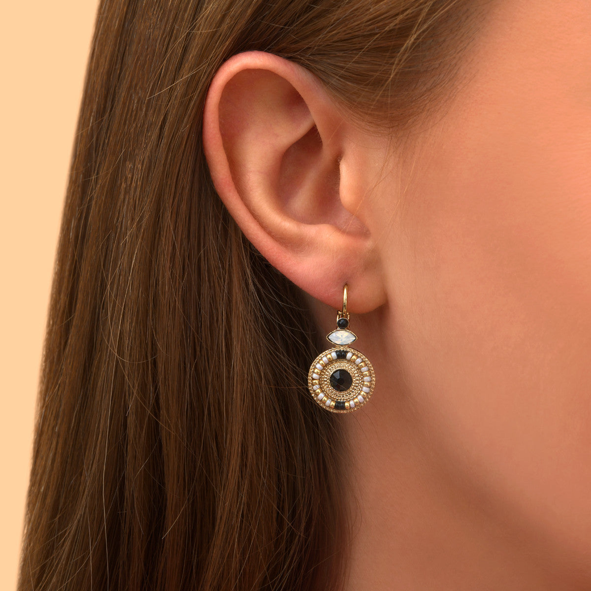 Boucles d'oreilles dormeuses fantaisie onyx perles du japon - blanc Blanc
