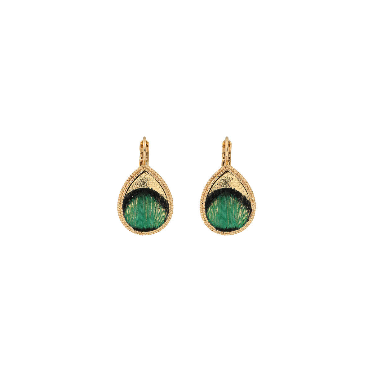 Boucles d'oreilles dormeuses plume et cuir - vert Vert