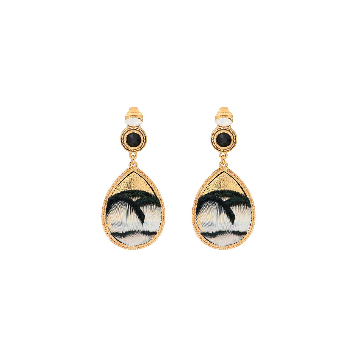 Boucles d'oreilles clips bicolores plume et cuir - blanc Blanc