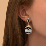 Boucles d'oreilles clips bicolores plume et cuir - blanc Blanc