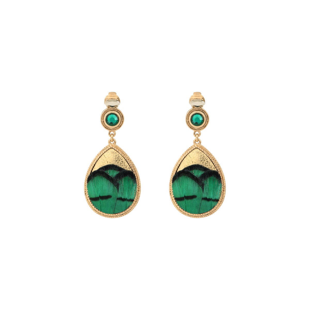 Boucles d'oreilles clips fantaisie plume et cuir - vert Vert