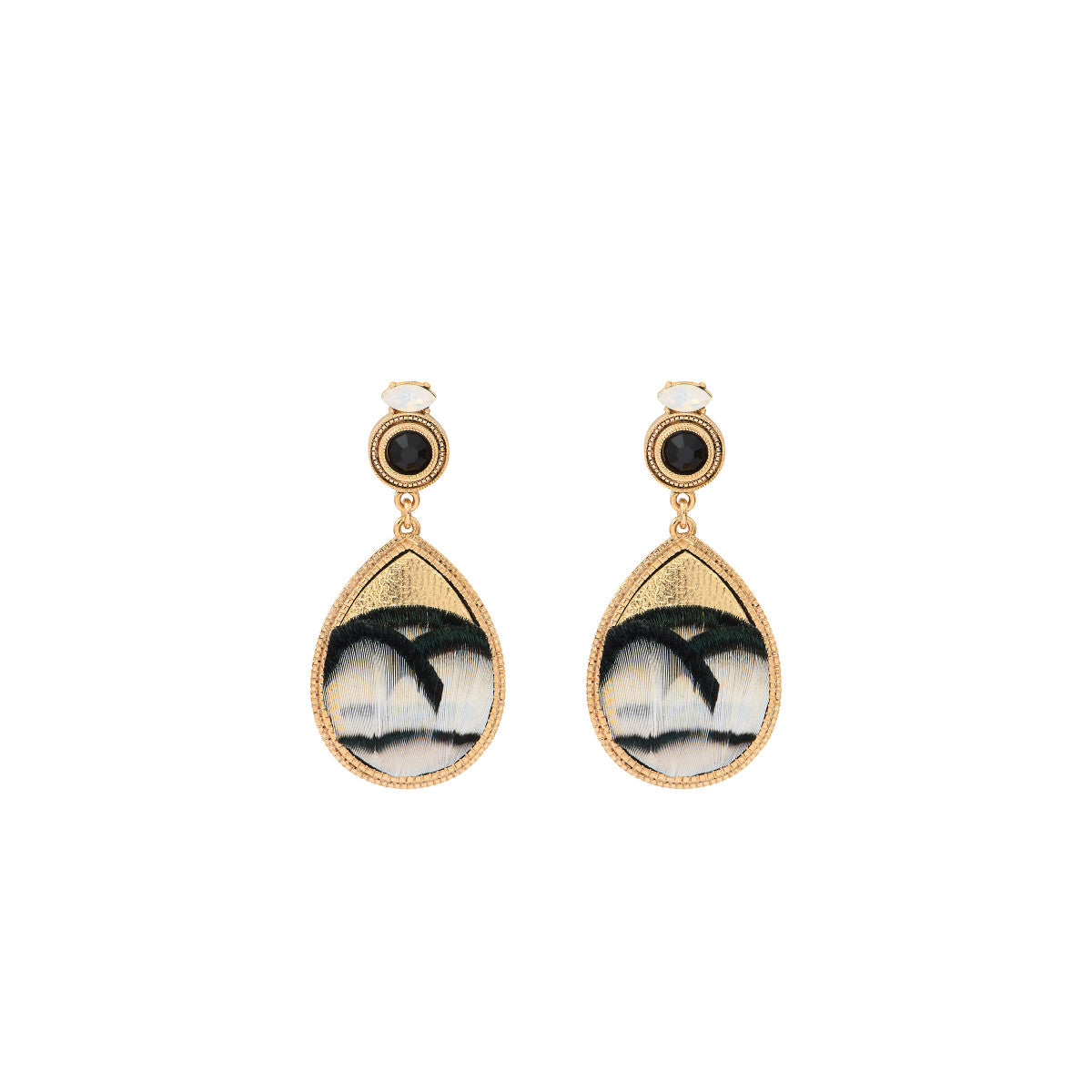 Boucles d'oreilles percées bicolores plume et cuir - blanc Blanc