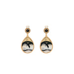 Boucles d'oreilles percées bicolores plume et cuir - blanc Blanc