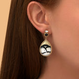 Boucles d'oreilles percées bicolores plume et cuir - blanc Blanc