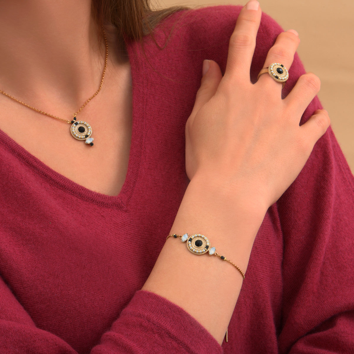 Bracelet réglable tendance onyx perles du Japon - blanc Blanc