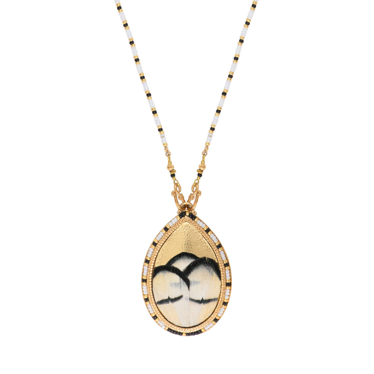 Collier pendentif femme perles du Japon plume et cuir - blanc Blanc