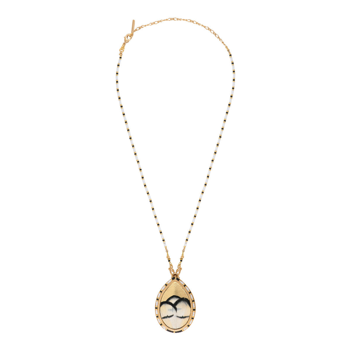 Collier pendentif femme perles du Japon plume et cuir - blanc Blanc