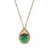 Collier pendentif poétique perles du Japon plume et cuir - vert Vert