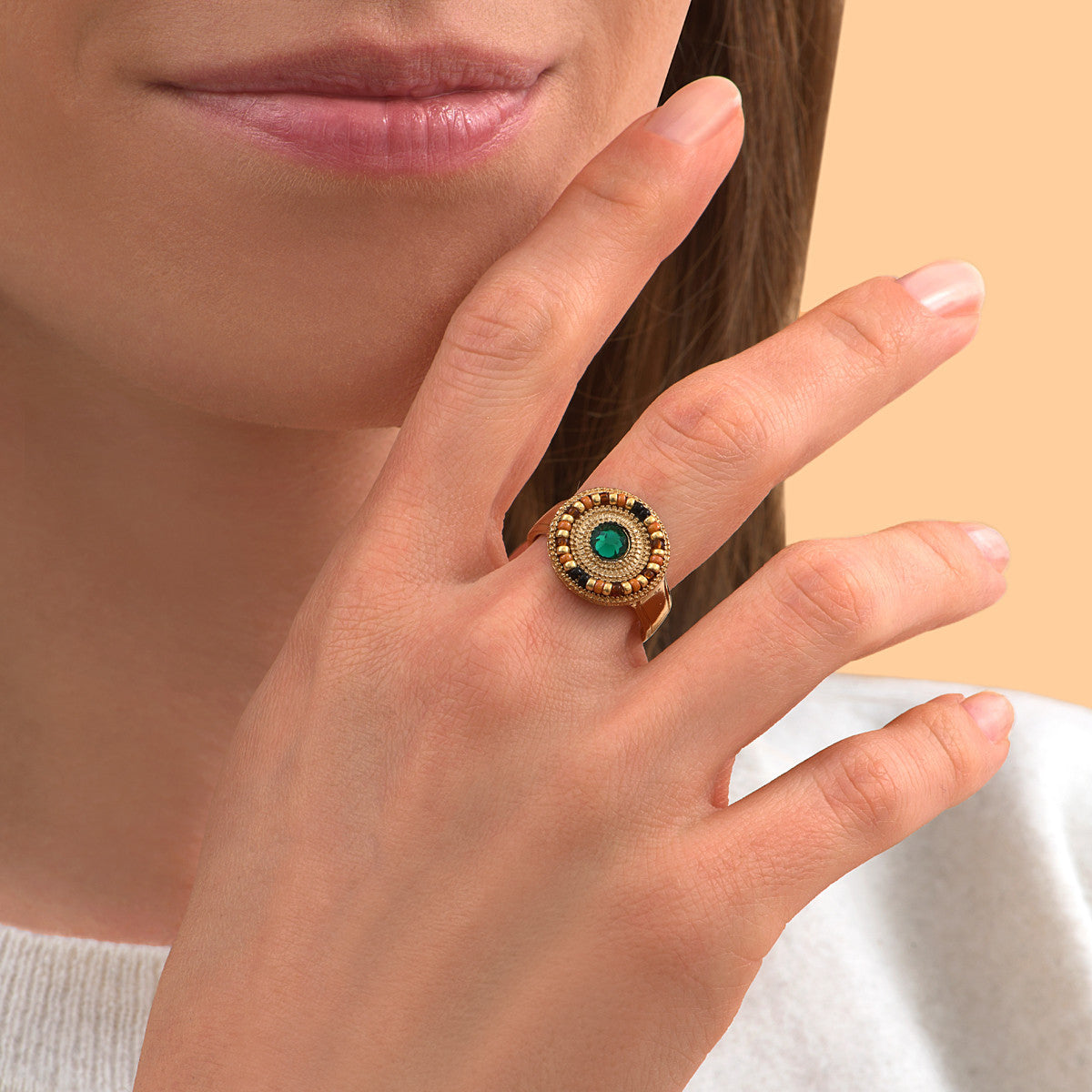 Bague ajustable mystérieuse perles du Japon cristal facetté - vert Vert