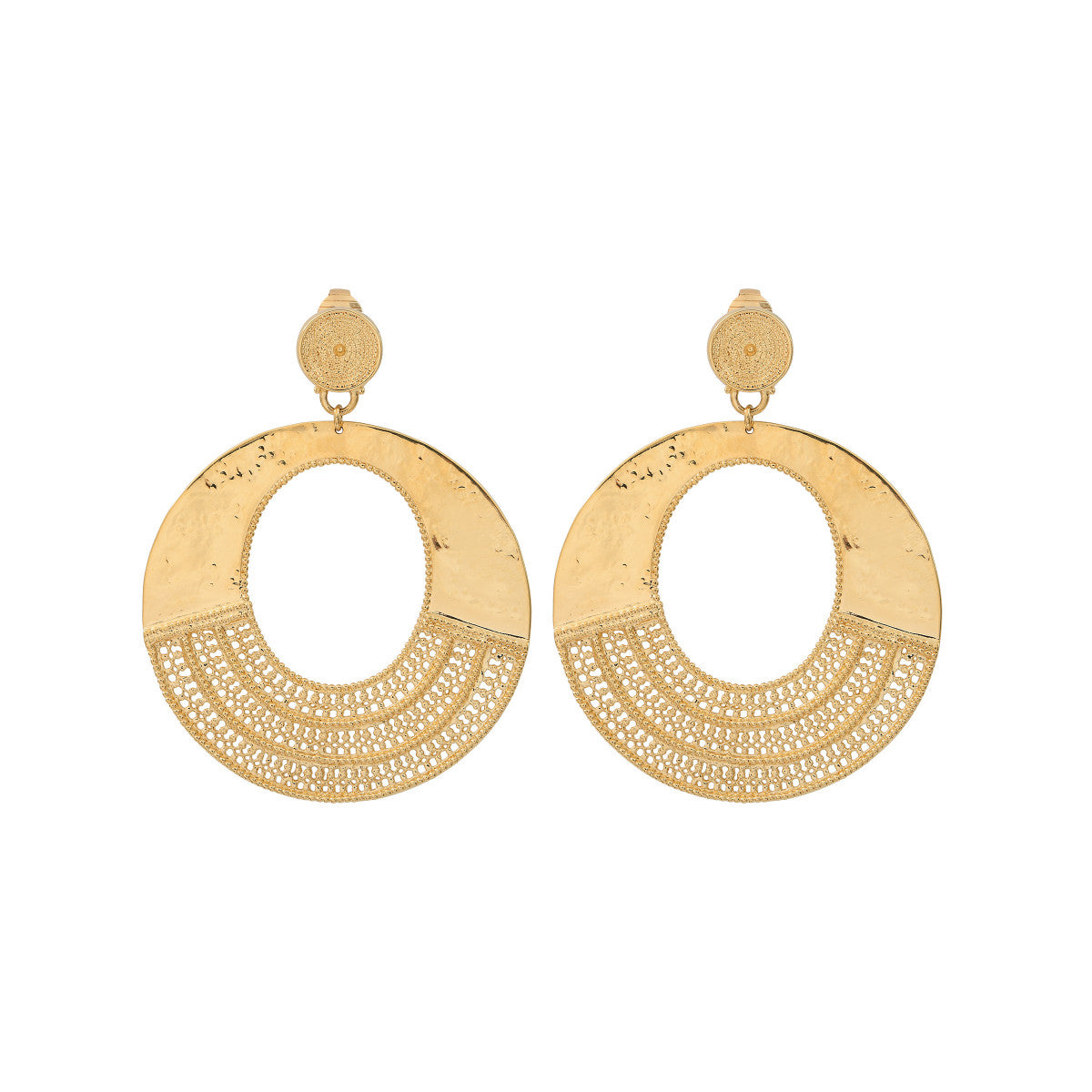 Grosses boucles d'oreilles clips originales métal doré à l'or fin - doré Dore