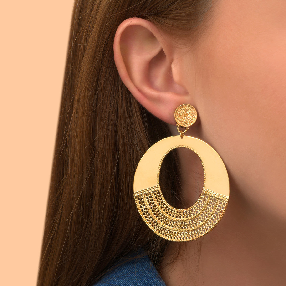 Grosses boucles d'oreilles clips originales métal doré à l'or fin - doré Dore