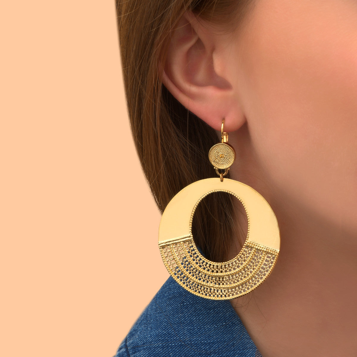 Grosses boucles d'oreilles originales métal doré à l'or fin - doré Dore