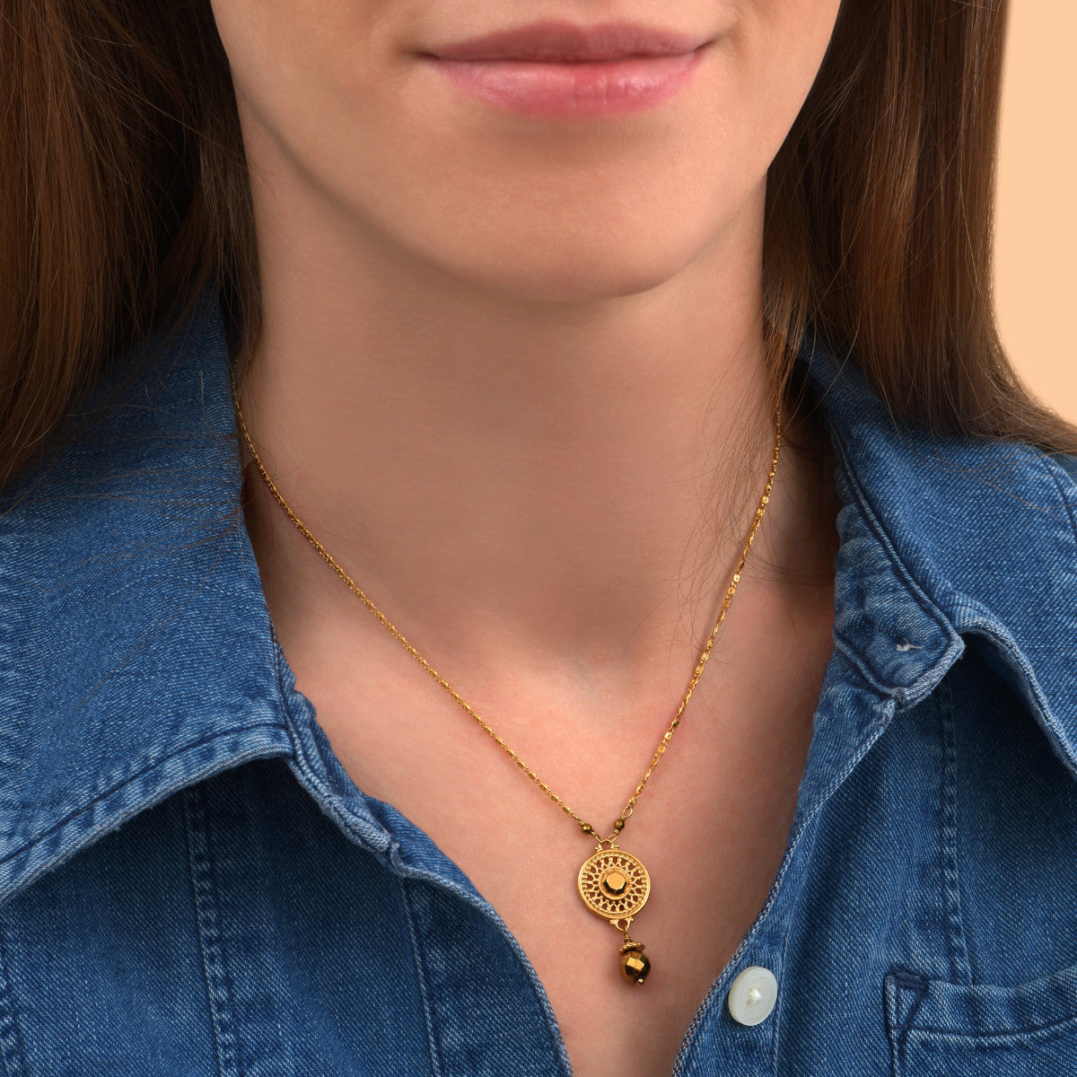 Collier pendentif réglable métal doré hématite - doré Dore