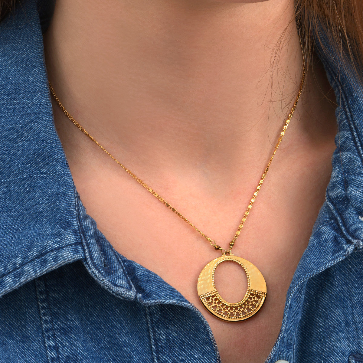 Collier pendentif réglable arty métal doré hématite - doré Dore