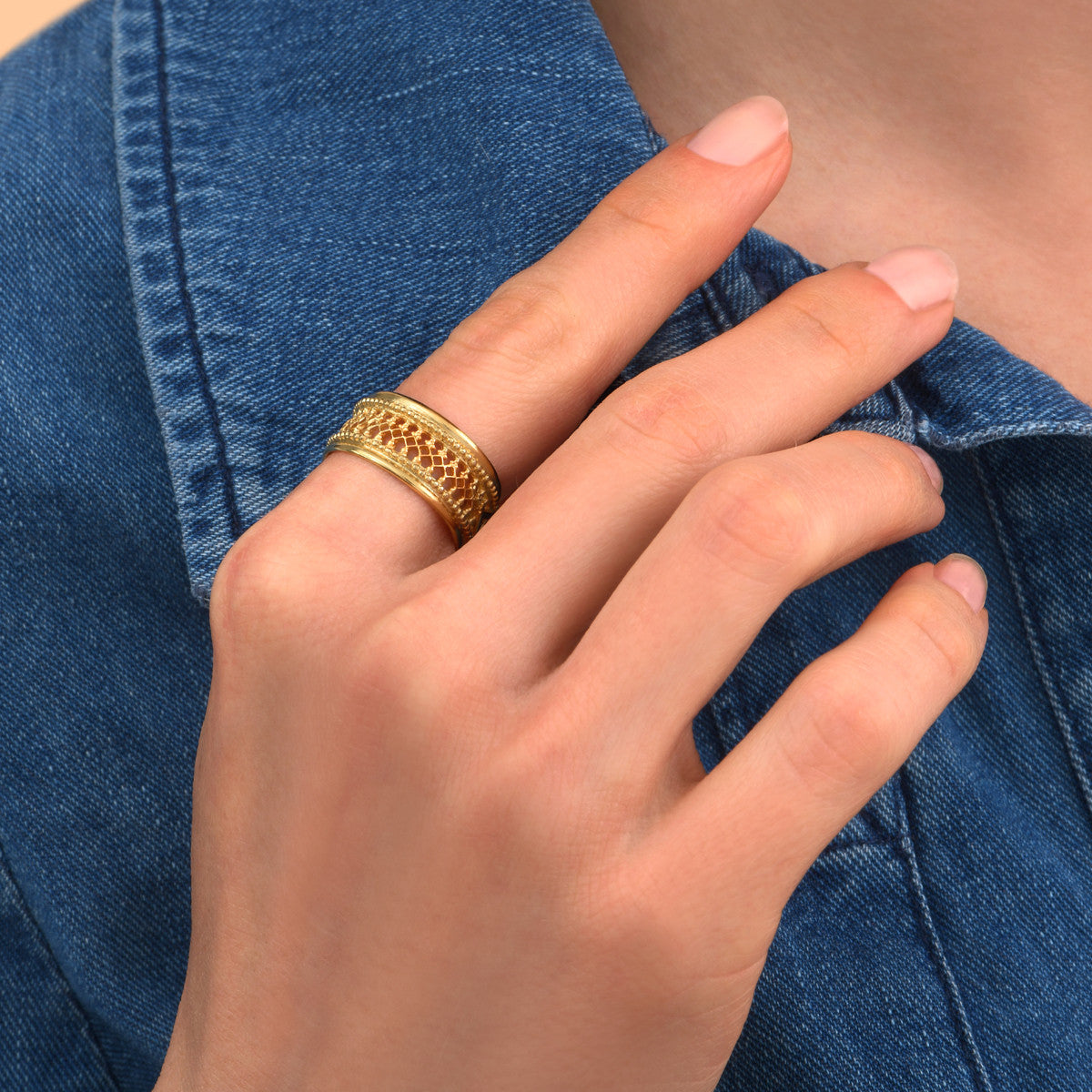 Bague ajustable chic métal doré ajouré - doré Dore