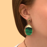 Boucles d'oreilles clips modernes plume et cuir - vert Vert