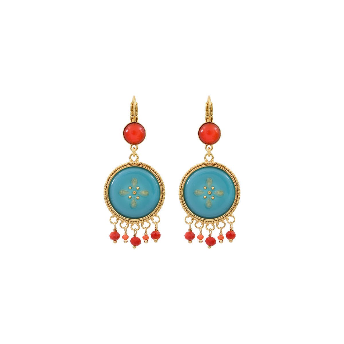 Boucles d'oreilles dormeuses baroques résine verre - turquoise Turquoise