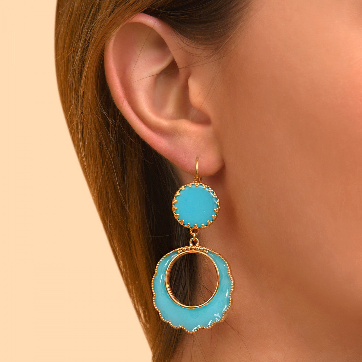 Boucles d'oreilles dormeuses intemporelles résine - turquoise Turquoise