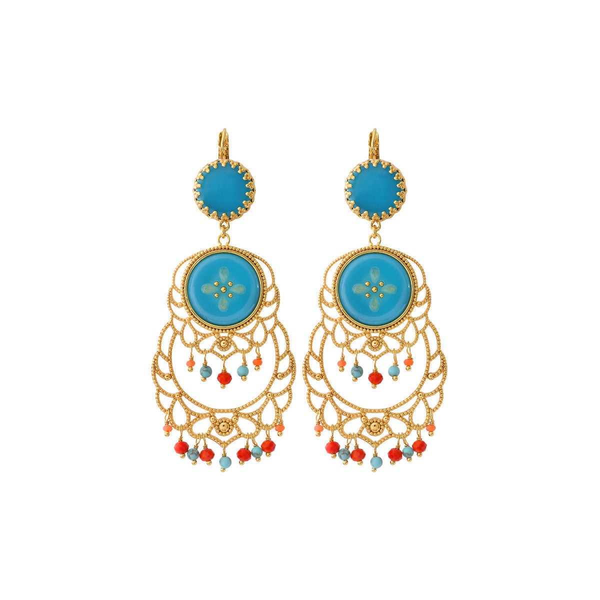 Boucle d'oreilles dormeuses fantaisie résine émaillée - turquoise Turquoise