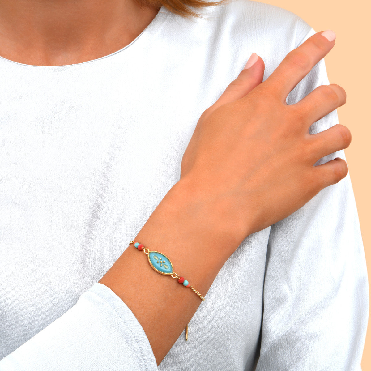 Bracelet chaînette réglable féminin résine perles - turquoise Turquoise