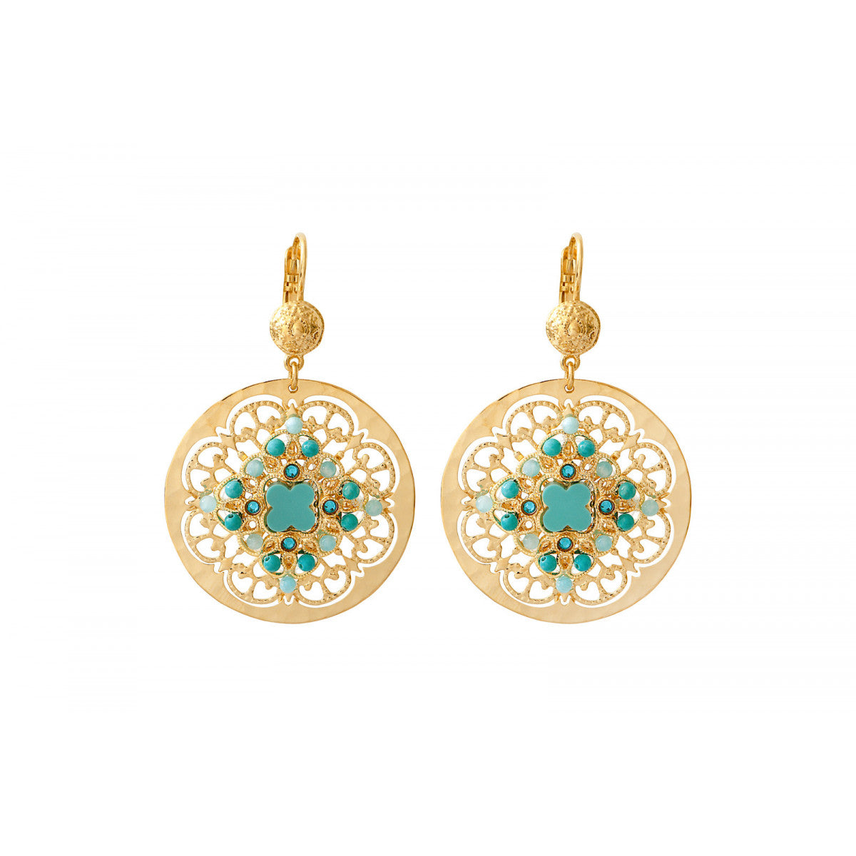 Boucles d'oreilles dormeuses estivales pierres dures cristaux Prestige - turquoise Turquoise