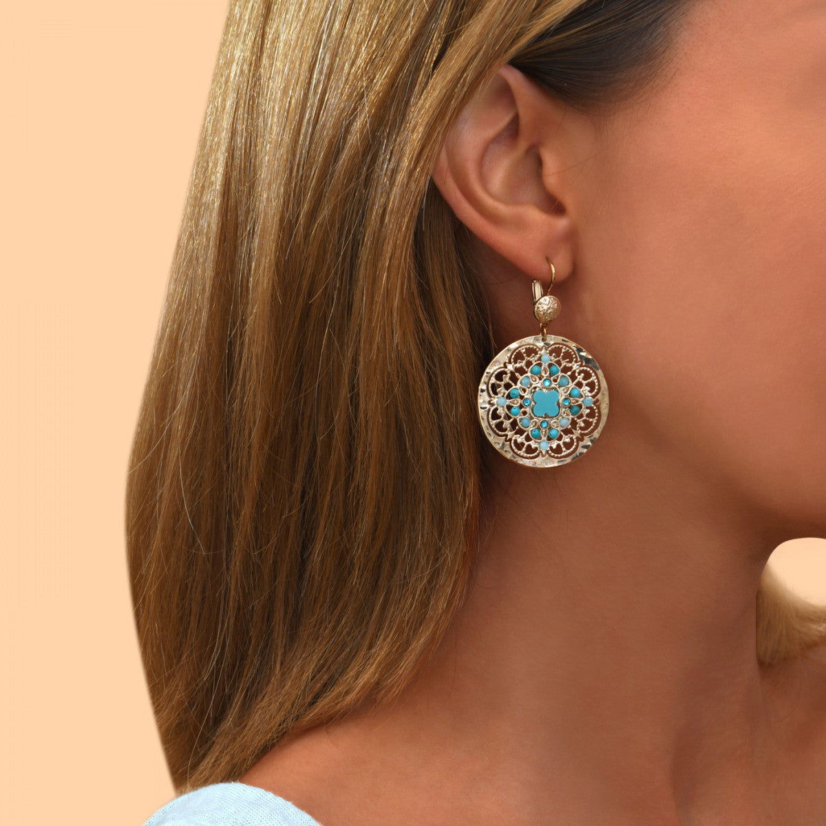 Boucles d'oreilles dormeuses estivales pierres dures cristaux Prestige - turquoise Turquoise