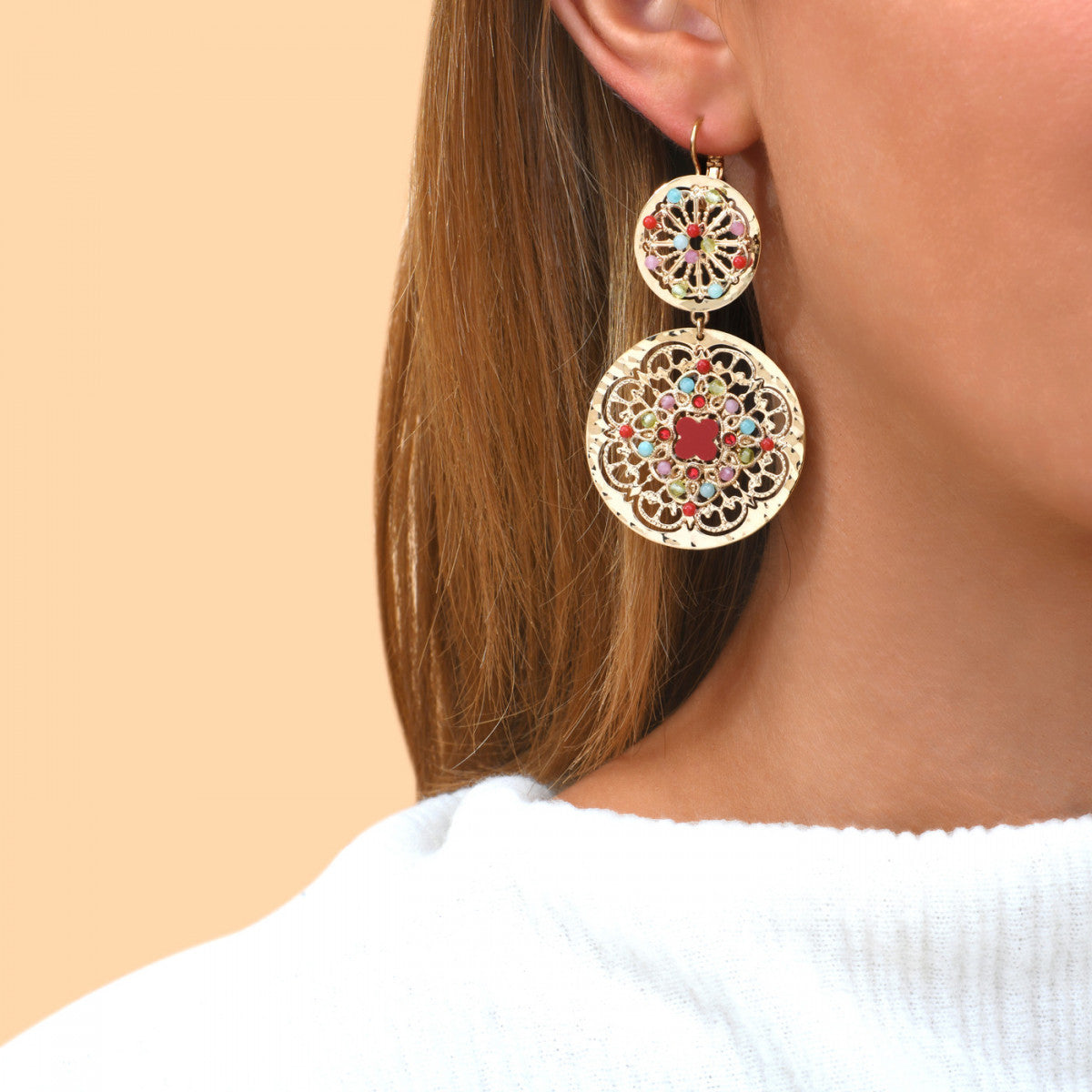 Boucles d'oreilles dormeuses tendance pierres dures - Multicolore Multi