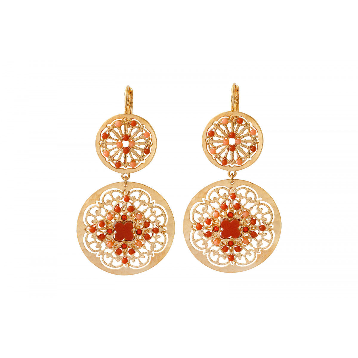 Boucles d'oreilles dormeuses glamour cristaux bambou des mers - rouge Rouge