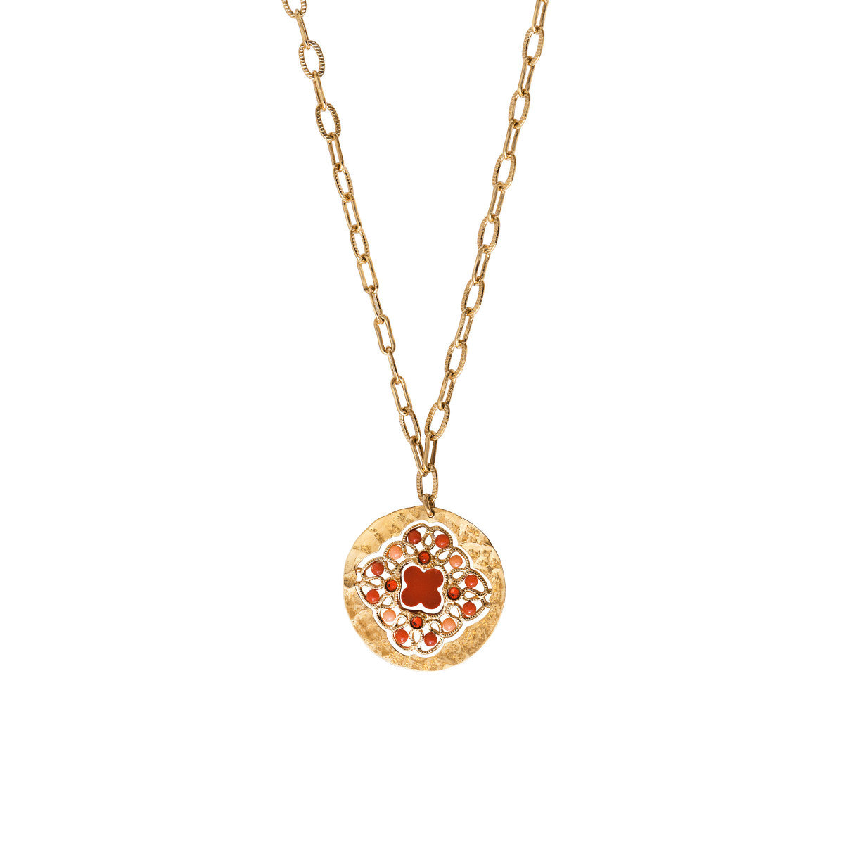 Collier pendentif féminin bambou des mers cristaux Prestige - rouge Rouge