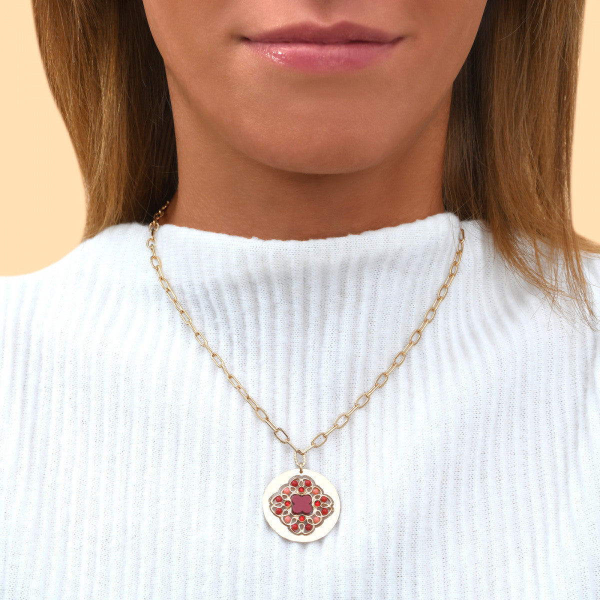 Collier pendentif féminin bambou des mers cristaux Prestige - rouge Rouge