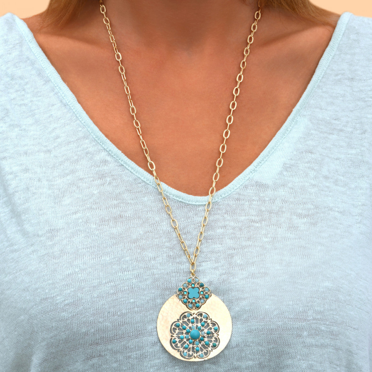 Collier sautoir amazonite cristaux Prestige - turquoise Turquoise